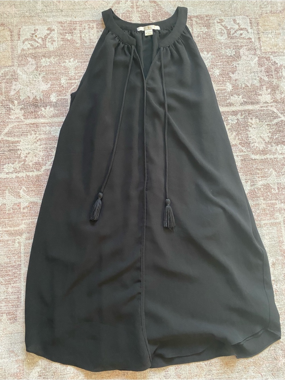 C&E Sleeveless Black Midi Dress with Tassel Tie